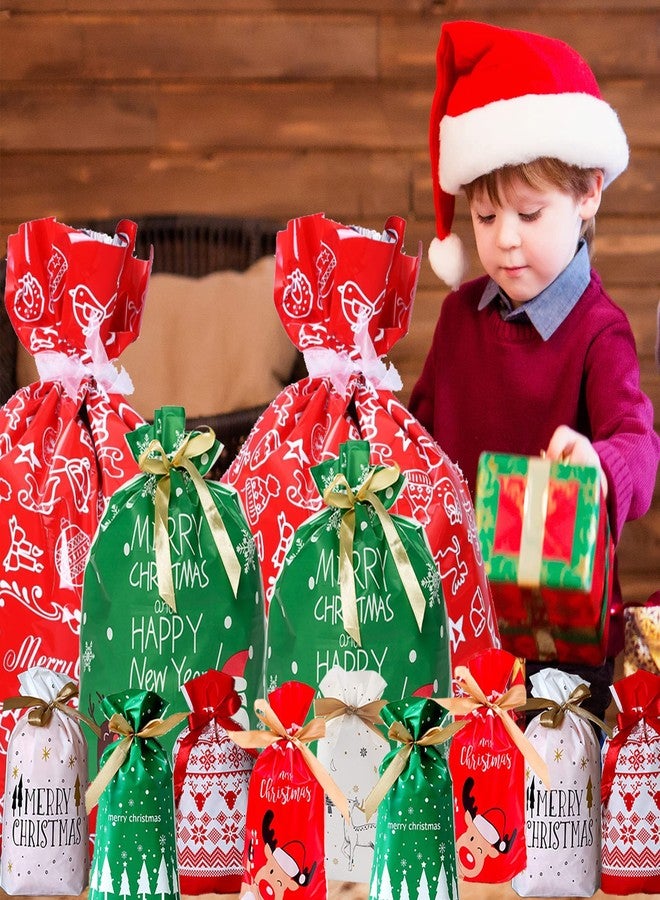 Funnlot Christmas Drawstring Gift Bags 32PCS in 7 Styles Christmas Wrapping Bags Xmas Treats Bags Christma s Party Favor Pouch Goody Sweet Treat Candy Bags with Ribbon Ties - Image 4
